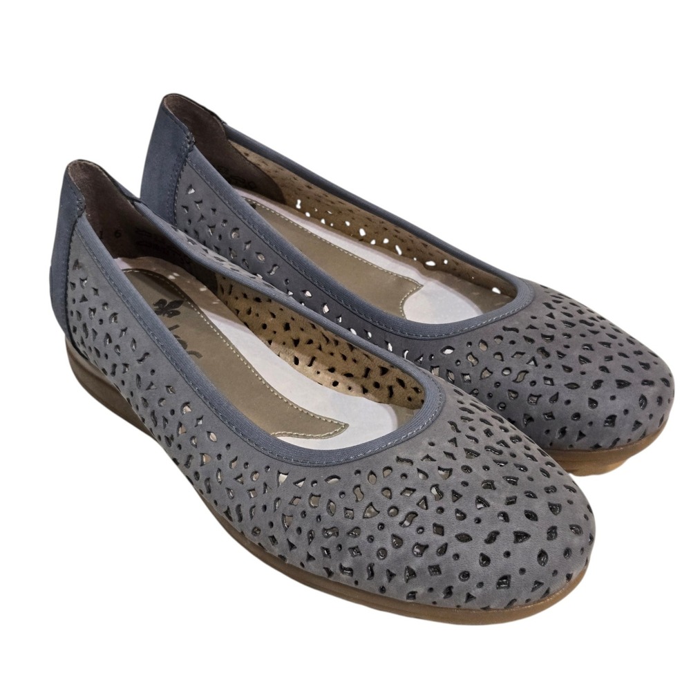 Rieker Ballet Flats Womens 36/5.5 Dusty Blue Laser Cut Antistress Comfort Shoes